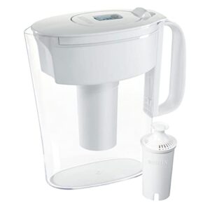 brita water filter pitcher for tap and drinking water with 1 standard filter, lasts 2 months, 6-cup capacity, bpa free, white