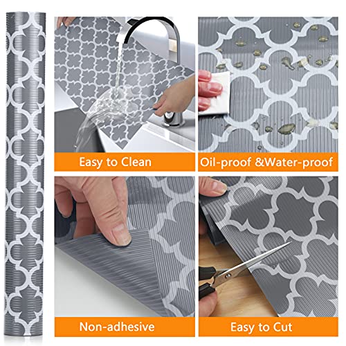 Shelf Liner Kitchen Drawer Mats, Non Adhesive EVA Material with Refrigeator Liners,Waterproof Durable Fridge Table Place Mats for Cupboard, Cabinets, Drawer Liner, Bathroom-Gray,11.8''x59''(1roll)