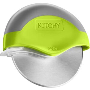 kitchy pizza cutter wheel – no effort pizza slicer with protective blade guard and ergonomic handle – super sharp and dishwasher safe (green)