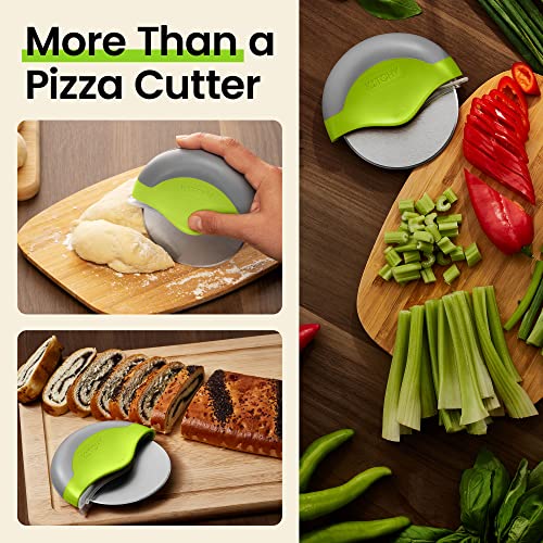 Kitchy Pizza Cutter Wheel - No Effort Pizza Slicer with Protective Blade Guard and Ergonomic Handle - Super Sharp and Dishwasher Safe (Green)