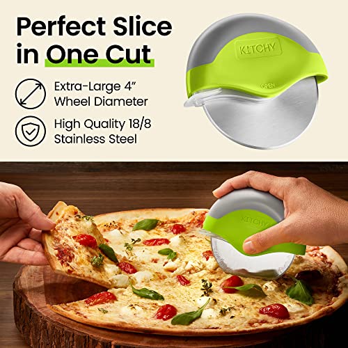 Kitchy Pizza Cutter Wheel - No Effort Pizza Slicer with Protective Blade Guard and Ergonomic Handle - Super Sharp and Dishwasher Safe (Green)