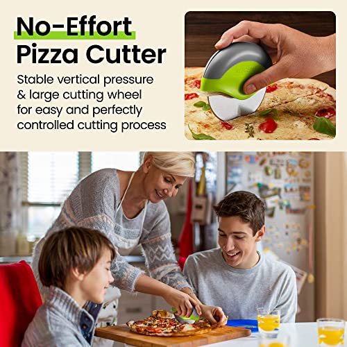 Kitchy Pizza Cutter Wheel - No Effort Pizza Slicer with Protective Blade Guard and Ergonomic Handle - Super Sharp and Dishwasher Safe (Green)