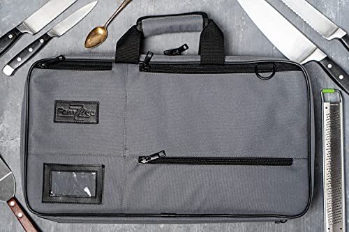 famzigo Silver Chef Knife Bag - 29 Flexible Universal Pockets, Detachable Adjustable Shoulder Strap - Professional Kitchen Accessories - Camping Storage, Carrying Case