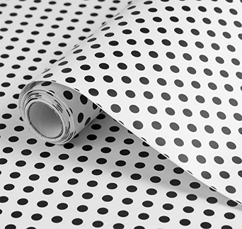 Self Adhesive Vinyl Black White Polka Dots Contact Paper Shelf Liner for Cabinets Dresser Drawer Furniture Wall Arts Crafts Decal 17.7X117 Inches