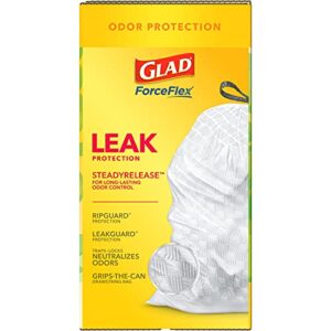 GLAD ForceFlex Tall Kitchen Drawstring Trash Bags, 13 Gallon White Trash Bag for Kitchen Trash Can, Gain Original Scent, Odor Shield, Odor Eliminator, Leak Protection, 110 Count