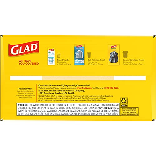 GLAD ForceFlex Tall Kitchen Drawstring Trash Bags, 13 Gallon White Trash Bag for Kitchen Trash Can, Gain Original Scent, Odor Shield, Odor Eliminator, Leak Protection, 110 Count