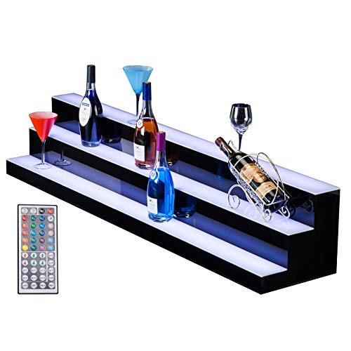 SUNCOO 3 Step LED Lighted Liquor Bottle Display Shelf 60 Inch, Home Bar Bottle Shelf, Drinks Lighting Shelves with Remote Control