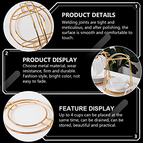 jojofuny Golden Metal Tea Mugs Display Stand 4 Hook European Style Cups Holder Tree Wrought Iron Saucer Organizer Rack for Coffee Home Jewelry Entryway Key Bar Accessories