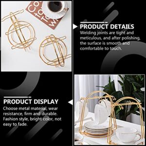 jojofuny Golden Metal Tea Mugs Display Stand 4 Hook European Style Cups Holder Tree Wrought Iron Saucer Organizer Rack for Coffee Home Jewelry Entryway Key Bar Accessories