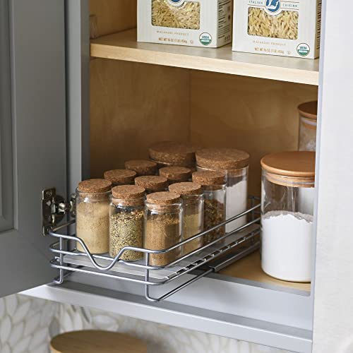 Household Essentials Nickel Glidez Brushed Pull Out Spice Rack Organizer, 6 Inches Wide, 6"