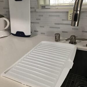 Qingsi 1 PC Premium Drip Tray Dish Drainer Mat Plastic Kitchen Dish Draining Rack Dish Drain Board Sink Side Drip Sloping Draining Tray for Pots, Pans, Fruit Vgetable Drain Cooking Holder Tools