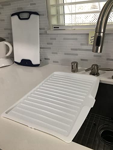 Qingsi 1 PC Premium Drip Tray Dish Drainer Mat Plastic Kitchen Dish Draining Rack Dish Drain Board Sink Side Drip Sloping Draining Tray for Pots, Pans, Fruit Vgetable Drain Cooking Holder Tools