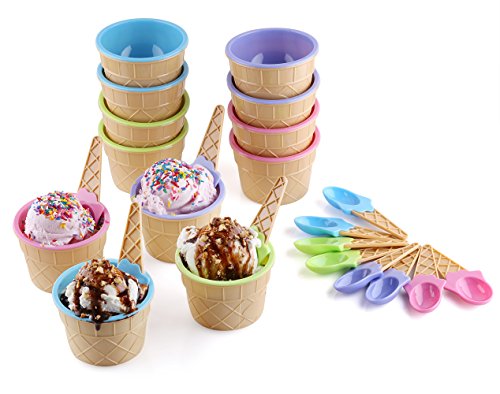 Greenco Ice Cream Bowls and Spoons Set of 12 | Vibrant Colors Ice Cream Bowls Set | Ice Cream Sundae Kit for Summer Holiday Parties | Ice Cream Sundae Bowls for Kids | Ice Cream Bowl Gift Set