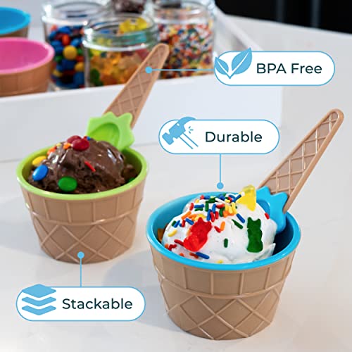 Greenco Ice Cream Bowls and Spoons Set of 12 | Vibrant Colors Ice Cream Bowls Set | Ice Cream Sundae Kit for Summer Holiday Parties | Ice Cream Sundae Bowls for Kids | Ice Cream Bowl Gift Set