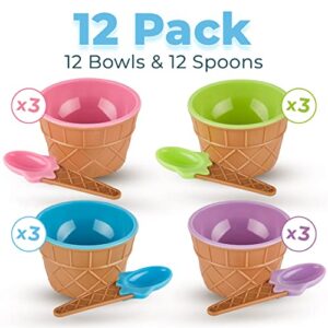 Greenco Ice Cream Bowls and Spoons Set of 12 | Vibrant Colors Ice Cream Bowls Set | Ice Cream Sundae Kit for Summer Holiday Parties | Ice Cream Sundae Bowls for Kids | Ice Cream Bowl Gift Set