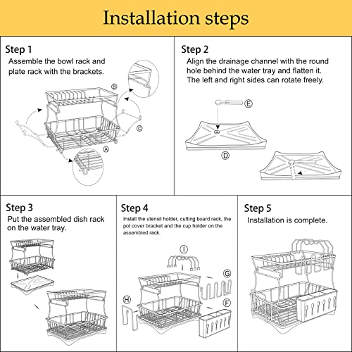 HMGDFUE Large Dish Drying Rack,18.5inch 2 Tier Dish Racks for Kitchen Counter,Detachable Large Capacity Dish Drainer Organizer with Utensil Holder Cutting Boards Holder Drain Board