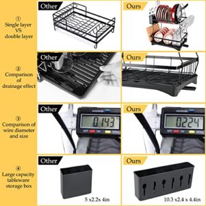 HMGDFUE Large Dish Drying Rack,18.5inch 2 Tier Dish Racks for Kitchen Counter,Detachable Large Capacity Dish Drainer Organizer with Utensil Holder Cutting Boards Holder Drain Board