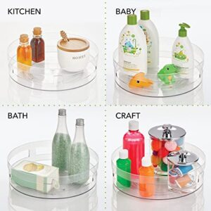 mDesign Plastic Kitchen Storage Bins with Handles and Lazy Susan Turntable Plastic Open Vented Spinner Combo Set for Kitchen, Pantry, Fridge/Freezer, Shelves, or Counter Organizing, Set of 5 - Clear