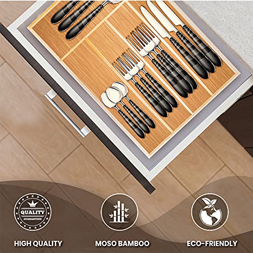 Chef Essential Bamboo Utility Drawer Organizer, Kitchen Silverware tray, 5-Compartment, Your Drawer Will Look Super Neat with This Bamboo Divider, Perfect Size 14.5 L x 10.25 W.