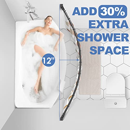 PrettyHome Adjustable Arched Curved Shower Curtain Rod Rustproof Expandable Aluminum Metal Shower Rod 38-72 Inches Telescoping Design Exquisite Customizable for Bathroom,Need To Drill,Black