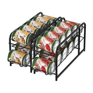 can organizer for pantry 2 pack stackable can storage dispenser rack canned food holder for refrigerator kitchen cabinet, black