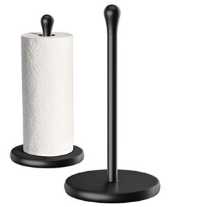 black paper towel holder countertop, kitchen cling film holder paper towel roll holder standing roll paper storage rack, free stand weighted paper towels holder easy tear to use in bathrooms