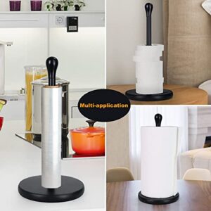 Black Paper Towel Holder Countertop, Kitchen Cling Film Holder Paper Towel Roll Holder Standing Roll Paper Storage Rack, Free Stand Weighted Paper Towels Holder Easy Tear to Use in Bathrooms