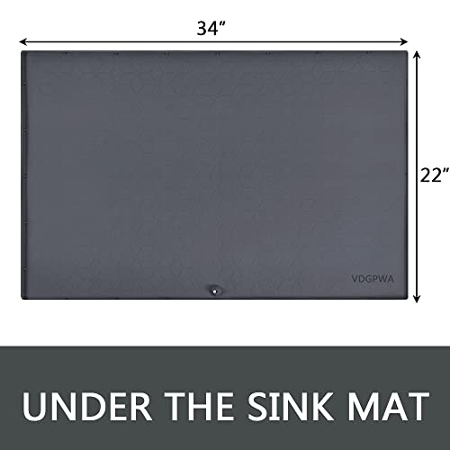 VDGPWA 34" x 22" Silicone Under Sink Mat, Waterproof Cabinet Protector & Drip Tray Liner for Bathroom Kitchen Gray