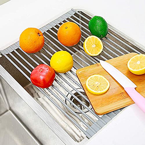 Ohuhu Over Sink Dish Drying Rack, 2 Pack Roll Up Drying Rack 17" L x 13" W Heat-Resistant Anti-Slip Silicone Coated Sink Drying Racks Mat for Kitchen Counter Organizer