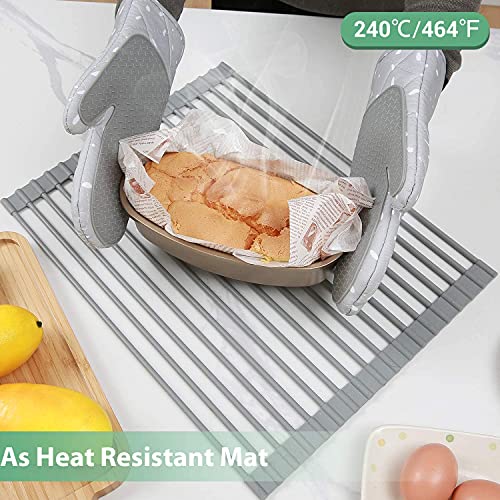 Ohuhu Over Sink Dish Drying Rack, 2 Pack Roll Up Drying Rack 17" L x 13" W Heat-Resistant Anti-Slip Silicone Coated Sink Drying Racks Mat for Kitchen Counter Organizer