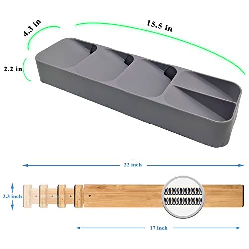 SJAELLAND Upgraded Drawer Organizer Kitchen Utensil Flatware Set - Plastic Silverware Tray - 4 Pack (17-22 in) Expandable Bamboo Drawer Dividers