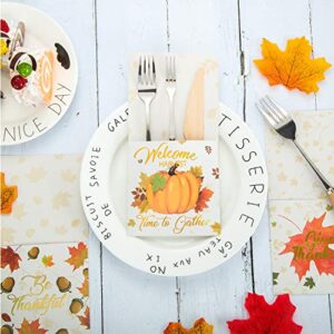 45 Pieces Thanksgiving Utensil Cutlery Holders Silverware Paper Bag Pockets with Gold Foil Words Maple Leaf Pumpkin Acorn Harvest Autumn Pattern for Fall Autumn Harvest Party Tableware Supplies