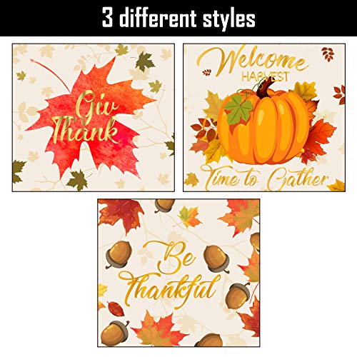 45 Pieces Thanksgiving Utensil Cutlery Holders Silverware Paper Bag Pockets with Gold Foil Words Maple Leaf Pumpkin Acorn Harvest Autumn Pattern for Fall Autumn Harvest Party Tableware Supplies