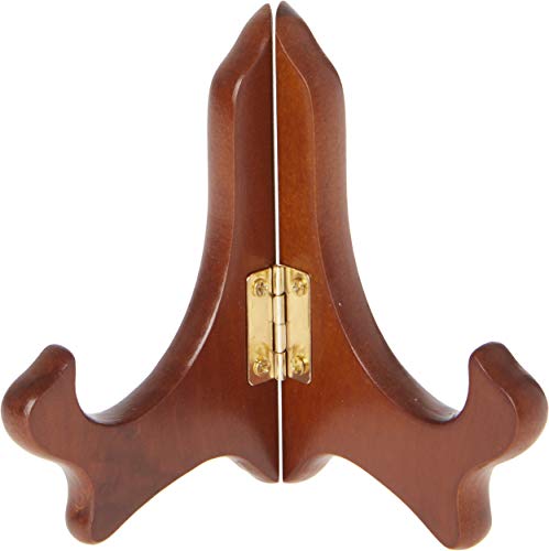 Bard's Hinged Walnut MDF Wood Plate Stand, 4" H x 5" W x 3" D (For 3.5" - 5" Plates)