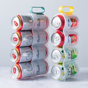 MANMAOHE 6 Pack Portable Soda Can Organizer for Refrigerator Shelves, Clear Plastic Fridge Soda Can Organizer with Removable Handle, Beer Can Racks, Refrigerator Storage Sliders