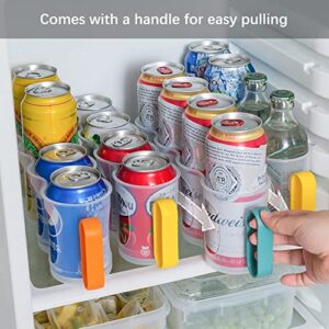 MANMAOHE 6 Pack Portable Soda Can Organizer for Refrigerator Shelves, Clear Plastic Fridge Soda Can Organizer with Removable Handle, Beer Can Racks, Refrigerator Storage Sliders