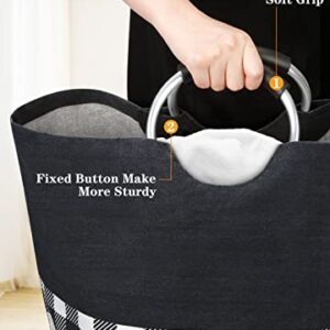 BlissTotes Large Laundry Basket Laundry Hamper Bag Washing Bin Clothes Bag Collapsible Tall With Handles Waterproof Travel Bathroom College Essentials Storage For College Dorm, Family (Black, L)