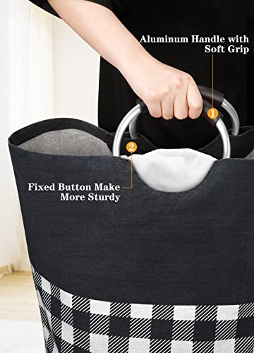 BlissTotes Large Laundry Basket Laundry Hamper Bag Washing Bin Clothes Bag Collapsible Tall With Handles Waterproof Travel Bathroom College Essentials Storage For College Dorm, Family (Black, L)