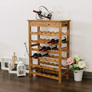 Kinsuite 36 Bottle Wine Rack Freestanding Floor with Drawer Bamboo Wine Rack Table Storage Holder Display 6 Shelves for Storing Wine for Home