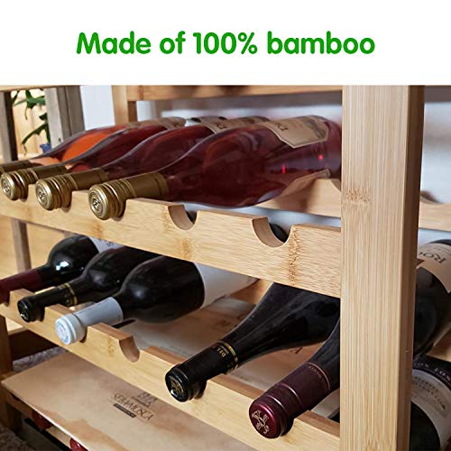 Kinsuite 36 Bottle Wine Rack Freestanding Floor with Drawer Bamboo Wine Rack Table Storage Holder Display 6 Shelves for Storing Wine for Home