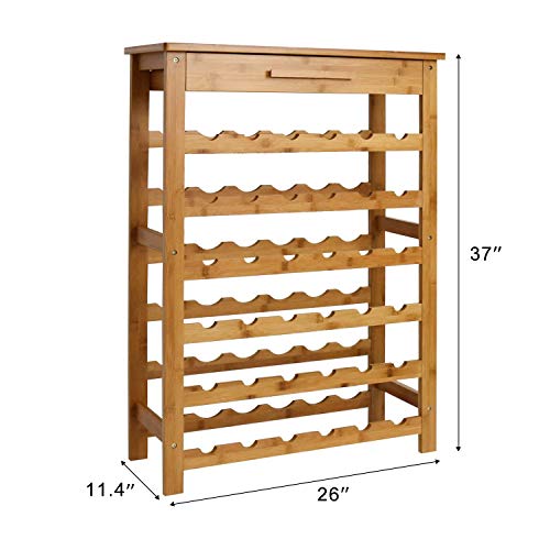 Kinsuite 36 Bottle Wine Rack Freestanding Floor with Drawer Bamboo Wine Rack Table Storage Holder Display 6 Shelves for Storing Wine for Home