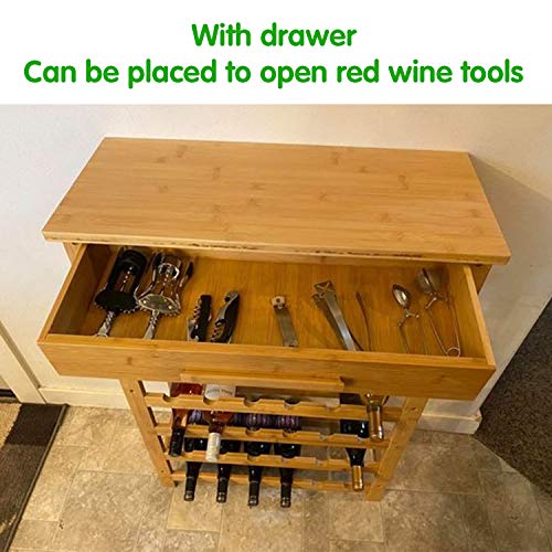 Kinsuite 36 Bottle Wine Rack Freestanding Floor with Drawer Bamboo Wine Rack Table Storage Holder Display 6 Shelves for Storing Wine for Home