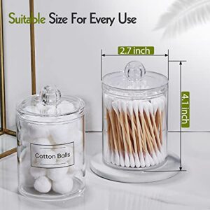 AOZITA 6 Pack Qtip Holder Dispenser for Cotton Ball, Cotton Swab, Cotton Round Pads, Floss - 10 oz Clear Plastic Apothecary Jar Set for Bathroom Canister Storage Organization, Vanity Makeup Organizer