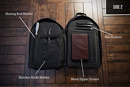 ExecuChef Knife Bag with 29 Pockets for Knives and Kitchen Utensils | Business Card Holder and Lock | Water Resistant and Durable Ballistic Nylon Backpack for Professional Chefs and Culinary Students