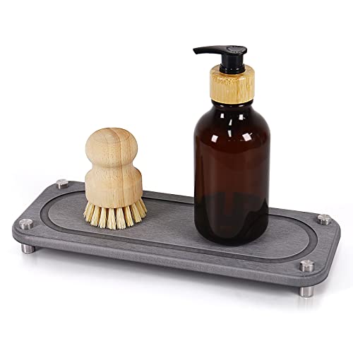 Parutta Bathroom Sink Fast Drying Stone, Instant Dry Bathroom Sink Organizer, Home Sink Caddy, Diatomaceous Earth Stone Sink Tray for Dish Soap Water Bottles Toothbrush Cup, Oval Shape, Dark Gray