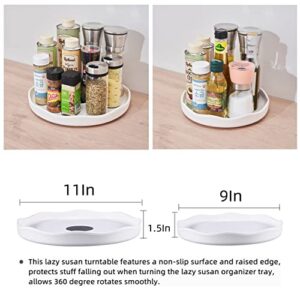 Lazy Susan Turntable Organizer for Cabinet Table 2Pack (9In+11In),Makeup Organizer,Spice Rack,Lazy Susan for Kitchen Organization,Bathroom Organizer,Desk Organizers-White