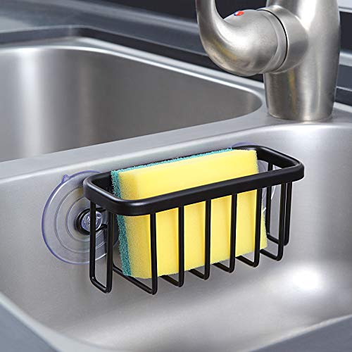 SunnyPoint NeverRust Kitchen Sink Suction Holder for Sponges, Scrubbers, Soap, Kitchen, Bathroom, 6" x 2.5" x 2.75", Aluminum (BLACK, 1)