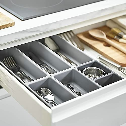 JIEQIJIAJU 7 Slots Silverware Tray for Drawer, Kitchen Drawer Organizer Utensils Holder Flatware Storage Tray Cutlery Organizer in Drawer for Forks and Spoons, Silverware Organizer Tray for Drawer