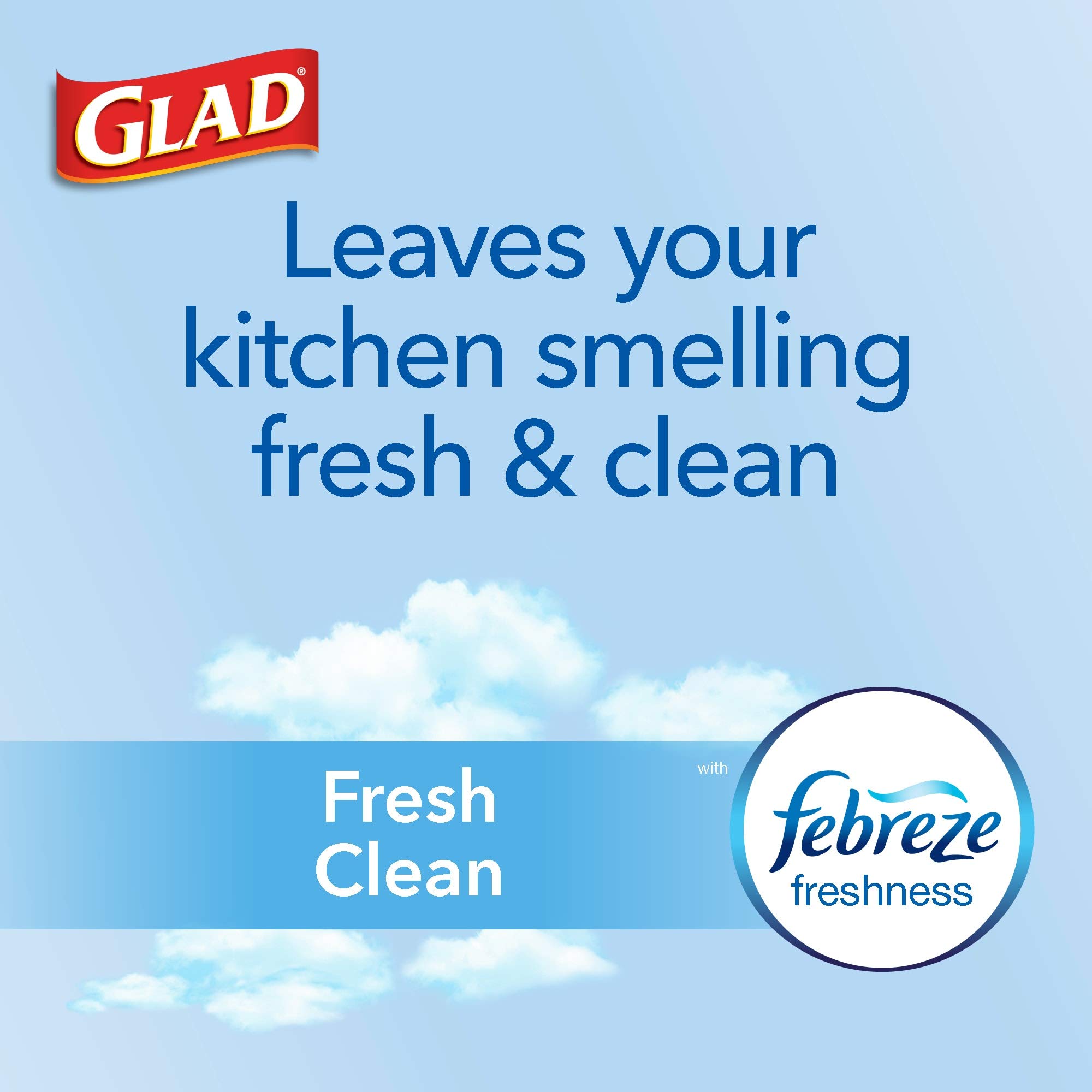 GLAD ForceFlex Tall Drawstring Trash Bags, 13 Gallon Grey Trash Bags for Tall Kitchen Trash Can, Fresh Clean with Febreze Freshness to Eliminate Odors, 80 Count - Packaging May Vary