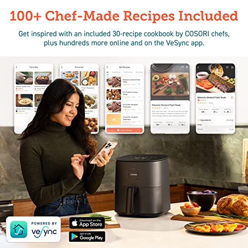 COSORI Air Fryer, 5 QT, 9-in-1 Airfryer Compact Oilless Small Oven, Dishwasher-Safe, 450℉ freidora de aire, 30 Exclusive Recipes, Tempered Glass Display, Nonstick Basket, Quiet, Fit for 1-4 People